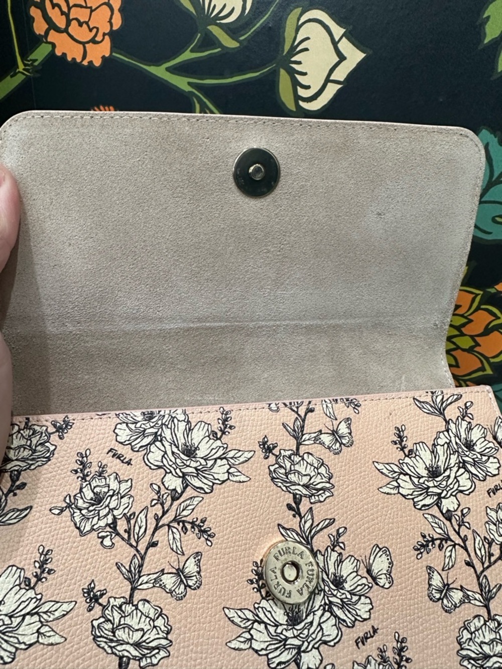 Furla Floral Leather Wallet on Chain / Crossbody Clutch - Picture 9 of 13